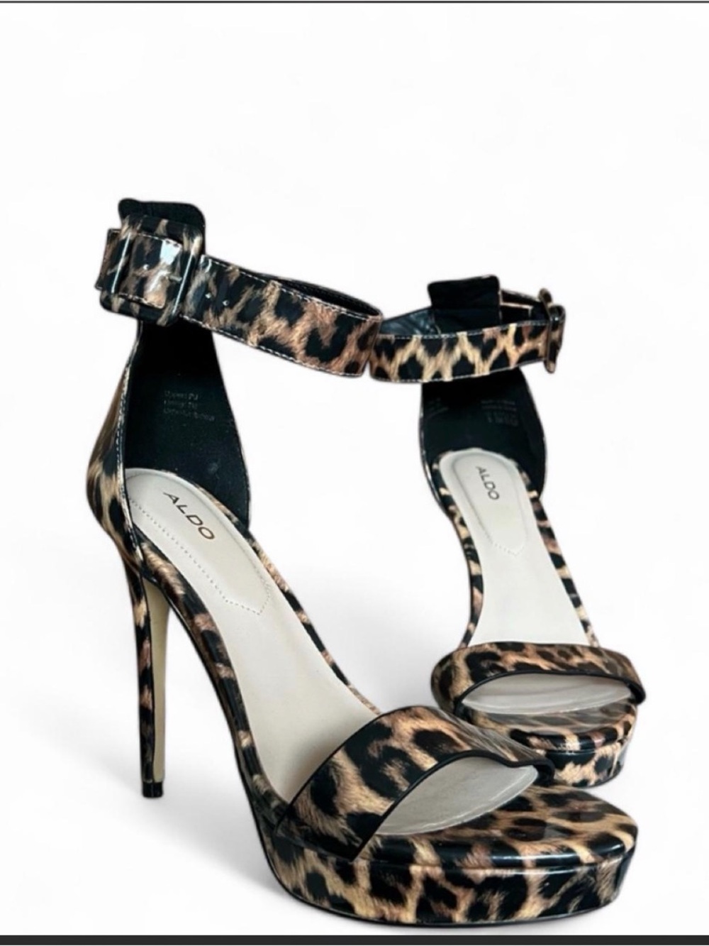 ALDO Leopard Print Platform Ankle-Strap Heels - Brown/Black